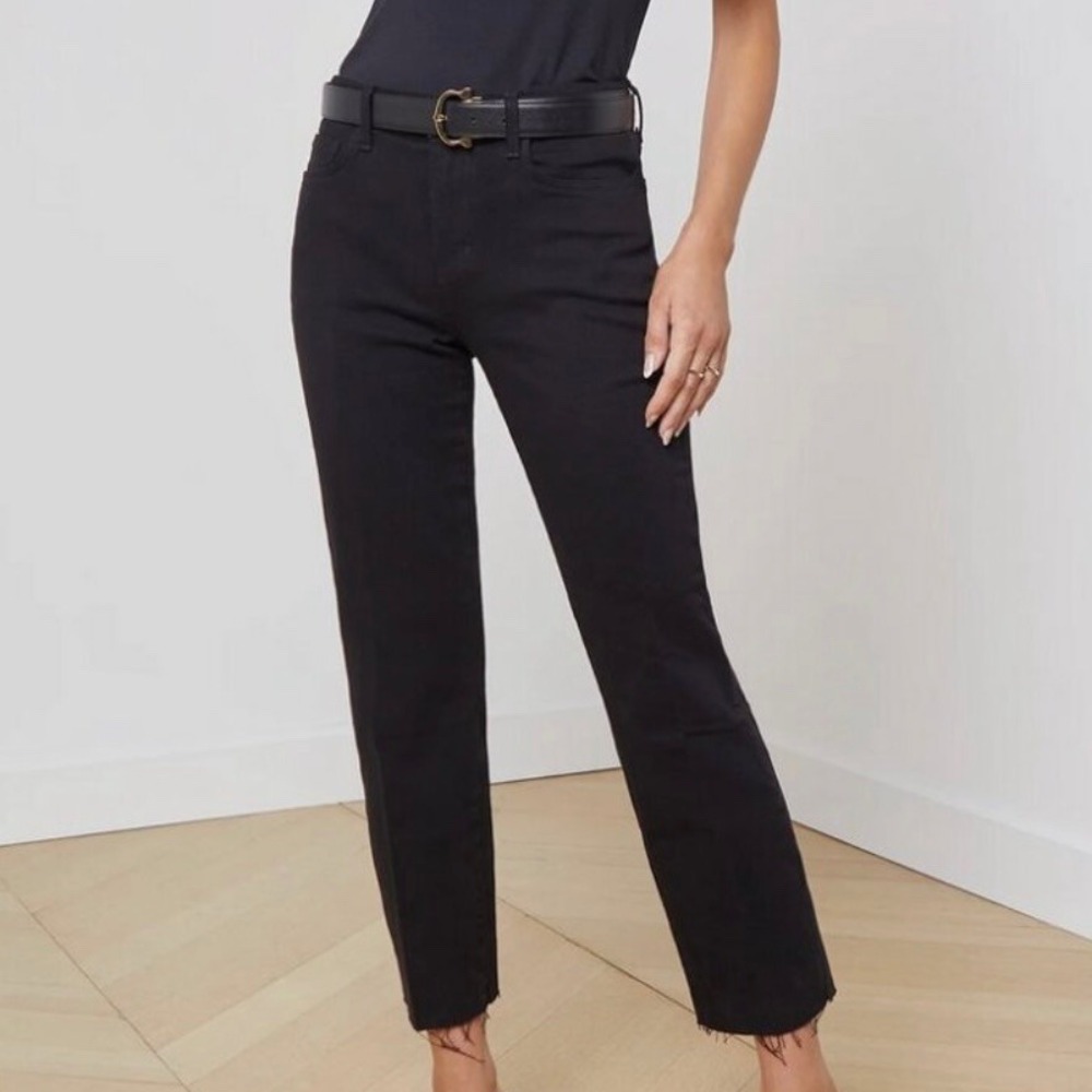 L'Agence Sada Black Slim Fit High Rise Cropped Raw Hem Jeans Size 28‎